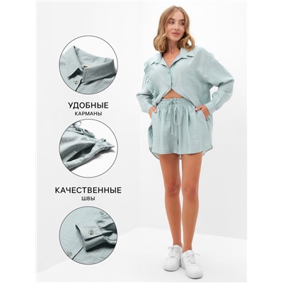 Костюм женский (блузка, шорты) MINAKU: Casual Collection цвет зеленый , р-р 46