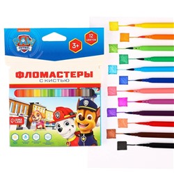 Фломастеры 12 цветов, с кистью, «Щенячий патруль»