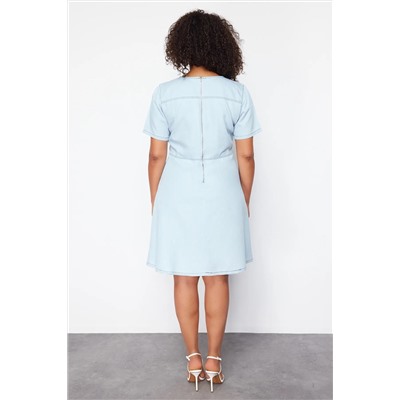 Голубое v -neck mini denim denim tbbss24ah00157