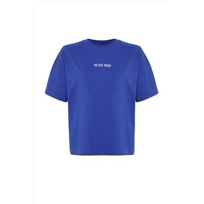 Saks Slogan Printed Overiz 100 %хлопковая вязание футболка с большим размером TBBSS24BF00018