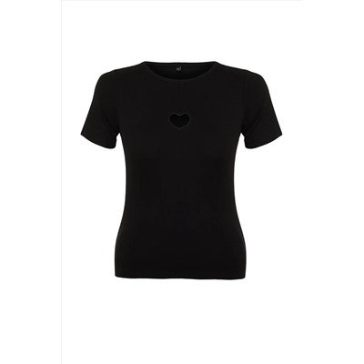 Black Slim Fit Chit-Out Deplaed Wick 100 %хлопковое вязание футболка с большим размером TBBSS24BF00006