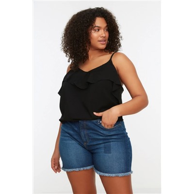 Черная регулируемая вешалка сплетенная вспышка Bloune Blought Blouse TBBSS22AF0023