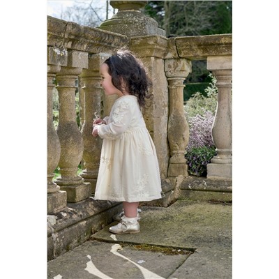 Mamas & Papas Cream Long Sleeve Embroidered Dress
