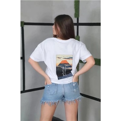 Футболка Oversize с круглым вырезом унисекс с принтом - белый