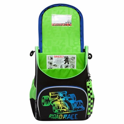 Ранец GRIZZLY анатомическая спинка, с мешком для обуви, для мальчиков, ROAD RACE, 33х25х13 см, RAm-485-2/1