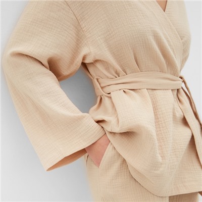 Комплект домашний женский (рубашка на запах, брюки) KAFTAN Basic размер 44-46, молочный