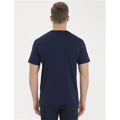 Темно -темно -синий Slim Fit Bicycle Yaka Basic T -For