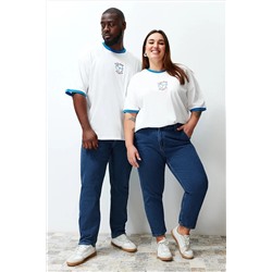 Ekru Unisex Oversiz Casual 100 %хлопковая пара вязание футболка TBBSS24BF00033