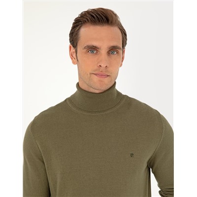 Темный хаки Слим Fit Fisherman воротник базовый трикотажный свитер