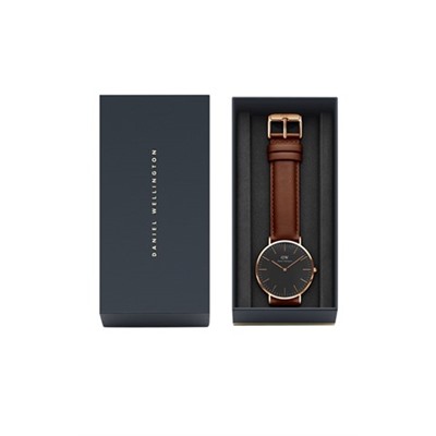 Reloj de cuarzo de piel y chapado en oro rosa Classic St Mawes