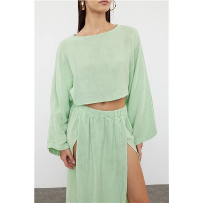 Монетный мятный плетение SLIT Müslin Blouse Beach Skirt Tool TBESS24AU00053