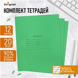 Набор тетрадей 12 листов в косую линейку «Зёленая обложка», белизна 90%, белые листы, 20 шт.