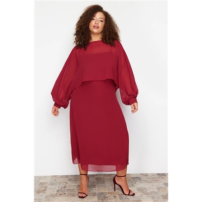 Burgundy Cape Подробное шифоновое платье большого размера