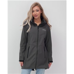 Парка спортивная женская с капюшоном softshell темно-серого цвета 9568TC