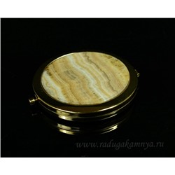 Сувенирное зеркальце с ониксом, круглое, золотистое, в коробочке