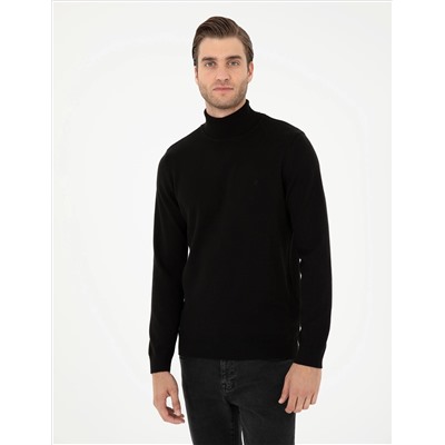 Black Slim Fit Fisherman воротниц Основной вязаный свитер