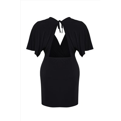 Black v -neck Wipes Arm Mini Большое пляжное платье TBBSS25AH00003