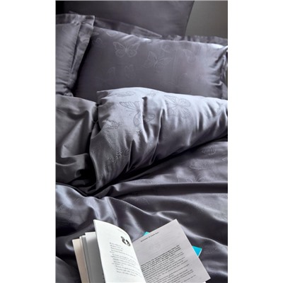 Постельное белье Karven жаккард евро Kelebek Natural Grey