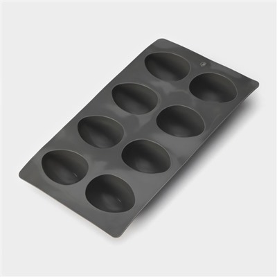 Форма для выпечки Доляна «Яйца», силикон, 27,5×16,5×3 см, 8 ячеек, 6,3×4,4 см, серая