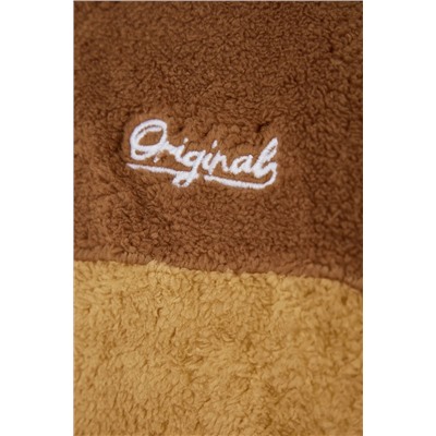 Camel Unisex Большой размер негабаритный/широкий цветовой блок, вышитая плюшевая толстовка Tmnaw24ao00015