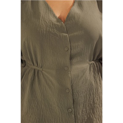 Khaki weaving v -neck -связывающая блузка tbbss22bz0753