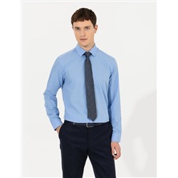 Синий Slim Fit Классическая рубашка с длинным рукавом