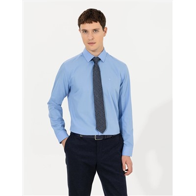 Синий Slim Fit Классическая рубашка с длинным рукавом