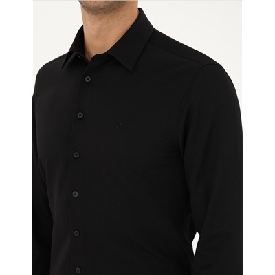 Черный амелор Slim Fit рубашка с длинным рукавом