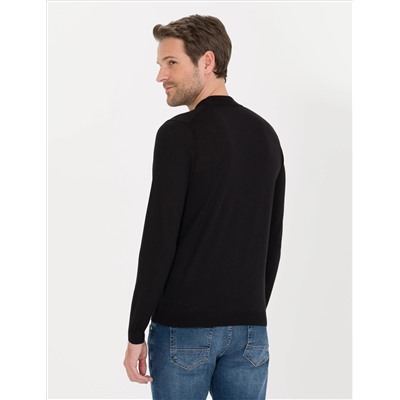 Black Slim Fit Bato Yaka Wool Смешанный базовый вязаный свитер