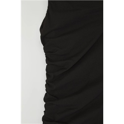 Черный v -v -neck Shirred 100 %хлопковой вяза
