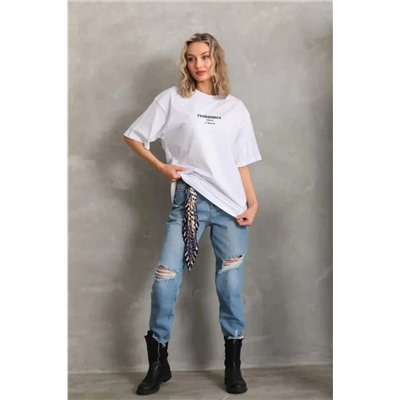 Футболка Oversize с принтом унисекс — белая