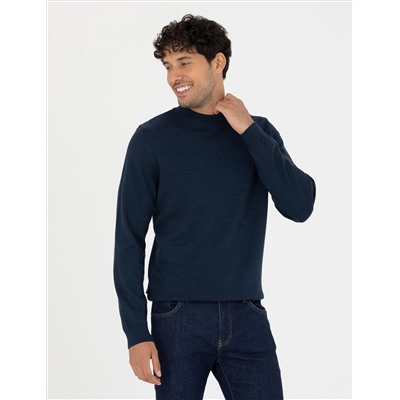 Navy Blue Melanj Slim Fit Half Fisherman воротник Основной вязаный свитер