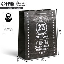 Пакет подарочный ламинированный вертикальный, упаковка, «С 23 февраля», MS 18 х 23 х 10 см