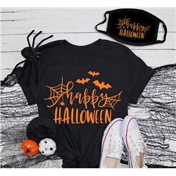 Женская футболка и маска на хэллоуин "Happy halloween" флюор