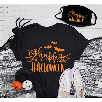 Женская футболка и маска на хэллоуин "Happy halloween" флюор