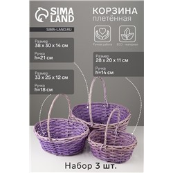 Набор корзин плетёных, 3 шт., 38×30×14 см, 33×25×12 см, 28×20×11 см, ива, фиолетовая