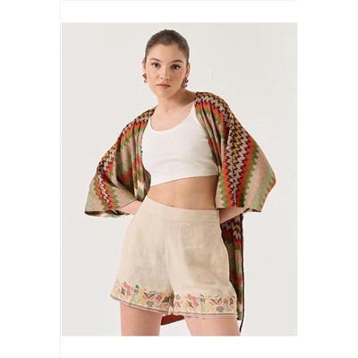 Летние льняные шорты Stone с высокой талией и рисунком 23SS030053