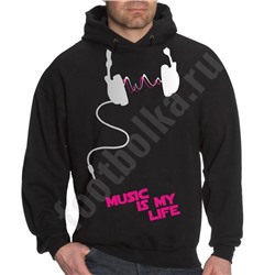 Толстовка с капюшоном Freedom "Music is my Life" светится в уф