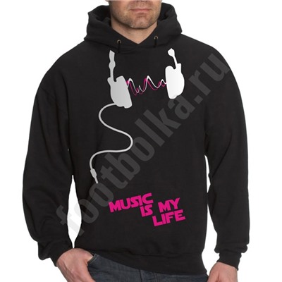 Толстовка с капюшоном Freedom "Music is my Life" светится в уф