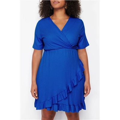Blue Cruishe v -neck Mini Mini вязание большого размера платье TBBSS24AH00037