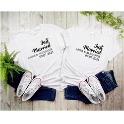 Футболки для двоих "Just married" Ваши имена и дата свадьбы