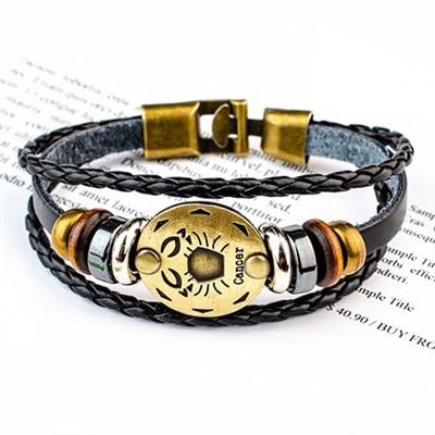 BS313-11 Кожаный браслет с застёжкой Знаки Зодиака - Рак