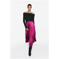 FEW ITEMS LEFT PLEATED SATIN MIDI SKIRT