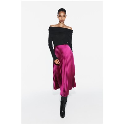 FEW ITEMS LEFT PLEATED SATIN MIDI SKIRT