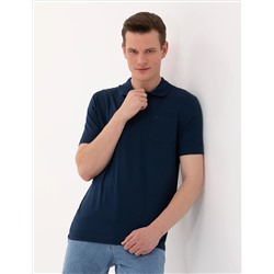 Темно -синий обычный поход Polo Yaka Mercerized T -For