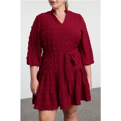 Bordeaux v -neck Balloon Arm Armed Compom Pompom Woven Mini Press Tbbaw25ah00053