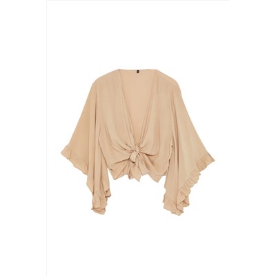 Рычаг урожая норки Frilly маховик Cruve Collar Beach Clothing Blough Size Blouse TBBSS24AF00071