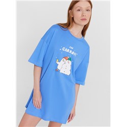 Туника женская домашняя голубая с принтом и надписью "Say carrot!"