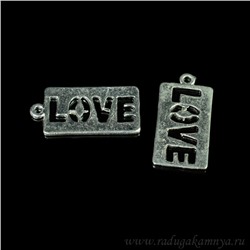 Подвеска Медальон "LOVE" 11*22мм, цв.античное серебро (упаковка 10 штук).