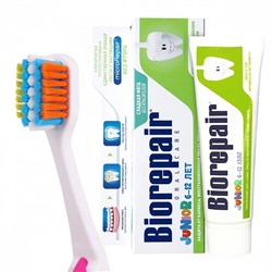 Набор Biorepair (от 6 до 12 лет): Зубная щетка CURVE Junior Medium Soft + Зубная паста Junior со вкусом мяты, 75 мл